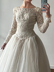 2000s Embroidered Floral Bodice Organza Skirt Ballgown