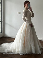 2000s Embroidered Floral Bodice Organza Skirt Ballgown