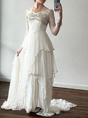 50s Gold Corded Detail Tiered Silk Tulle Dress