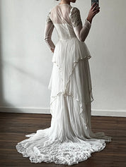 50s Gold Corded Detail Tiered Silk Tulle Dress