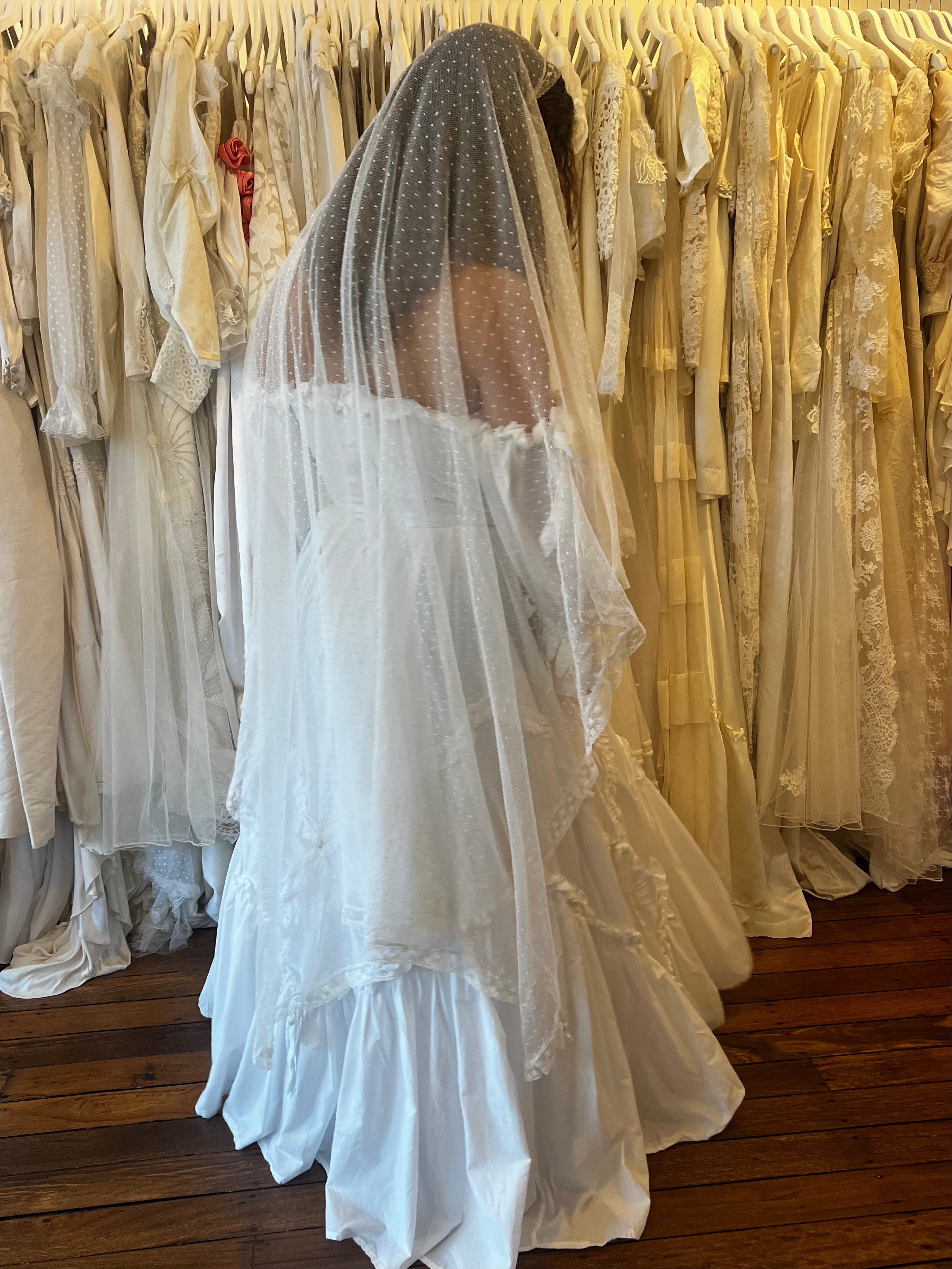 70s Embroidered Cotton Lace Mantilla