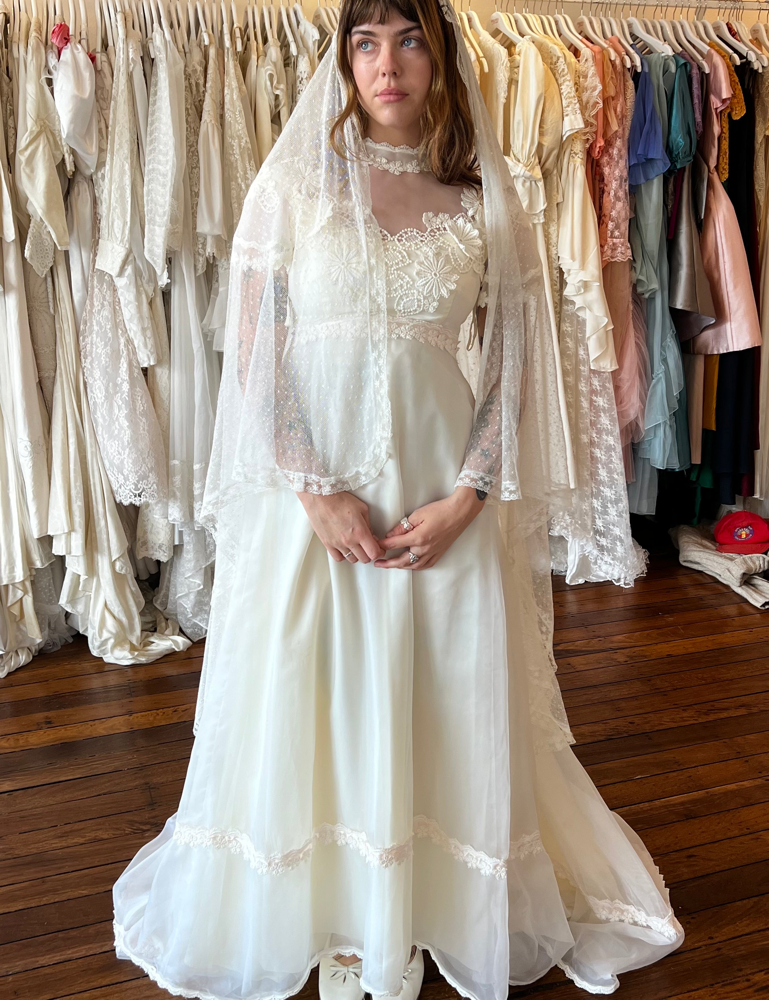 vintage lace dresses australia Vintage Lace Fit and Flare Wedding Dress With Court Train