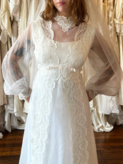 1973 Lace Detail Empire Dress with Detachable Train
