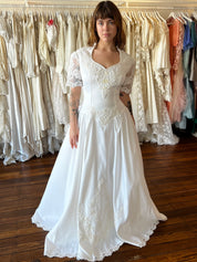 80s Beaded Lace Drop Basque Waist Dress with Removable Sleeves