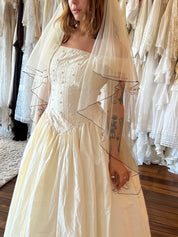 90s Raw Silk Embroidered Corset Dress