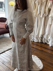 1975 Metallic Silver Embroidery Empire Dress
