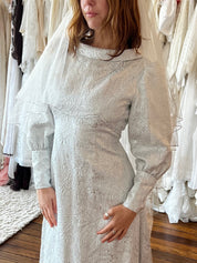1975 Metallic Silver Embroidery Empire Dress