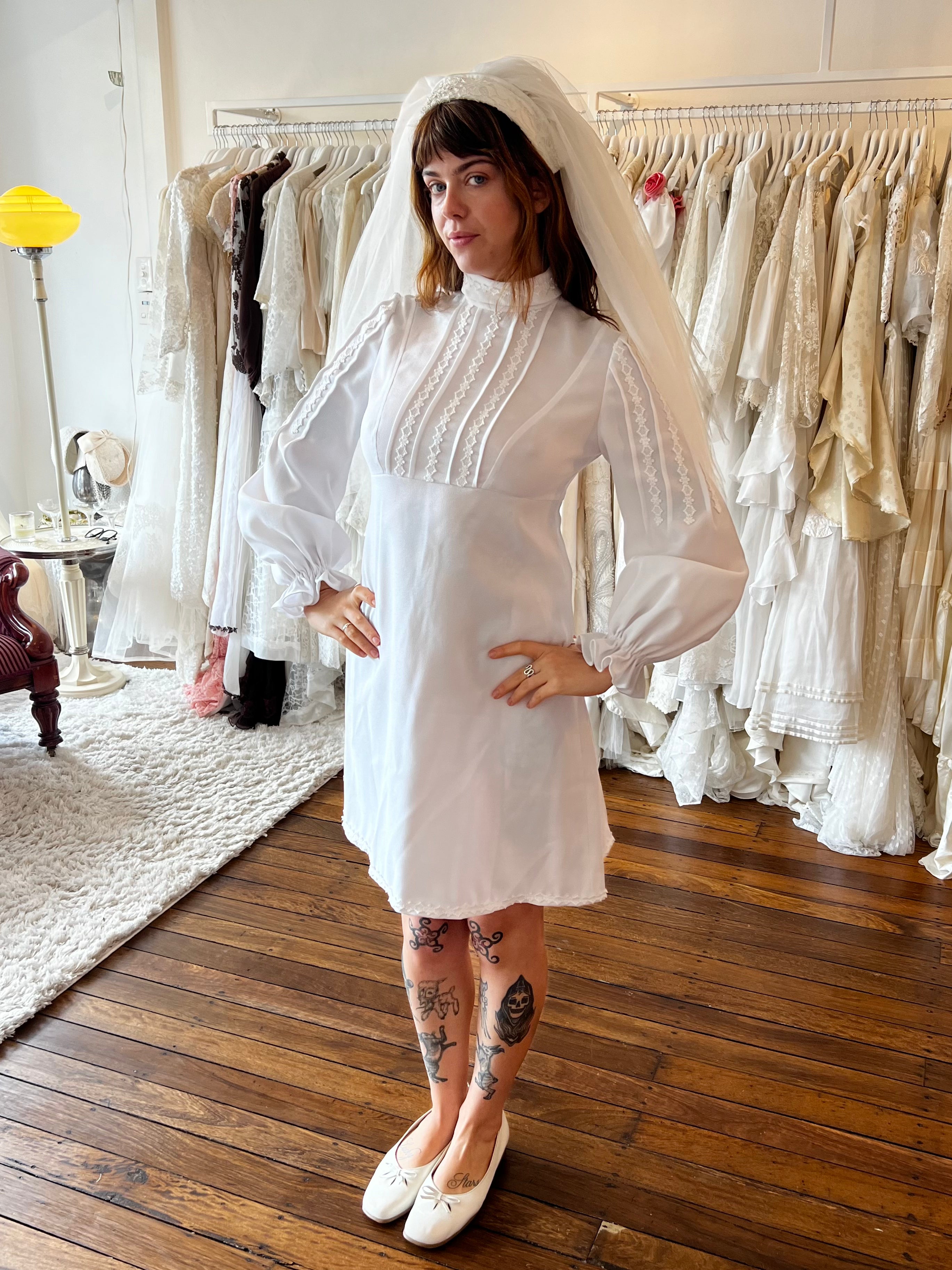 70s Lace Trim Bishop Sleeve Mini