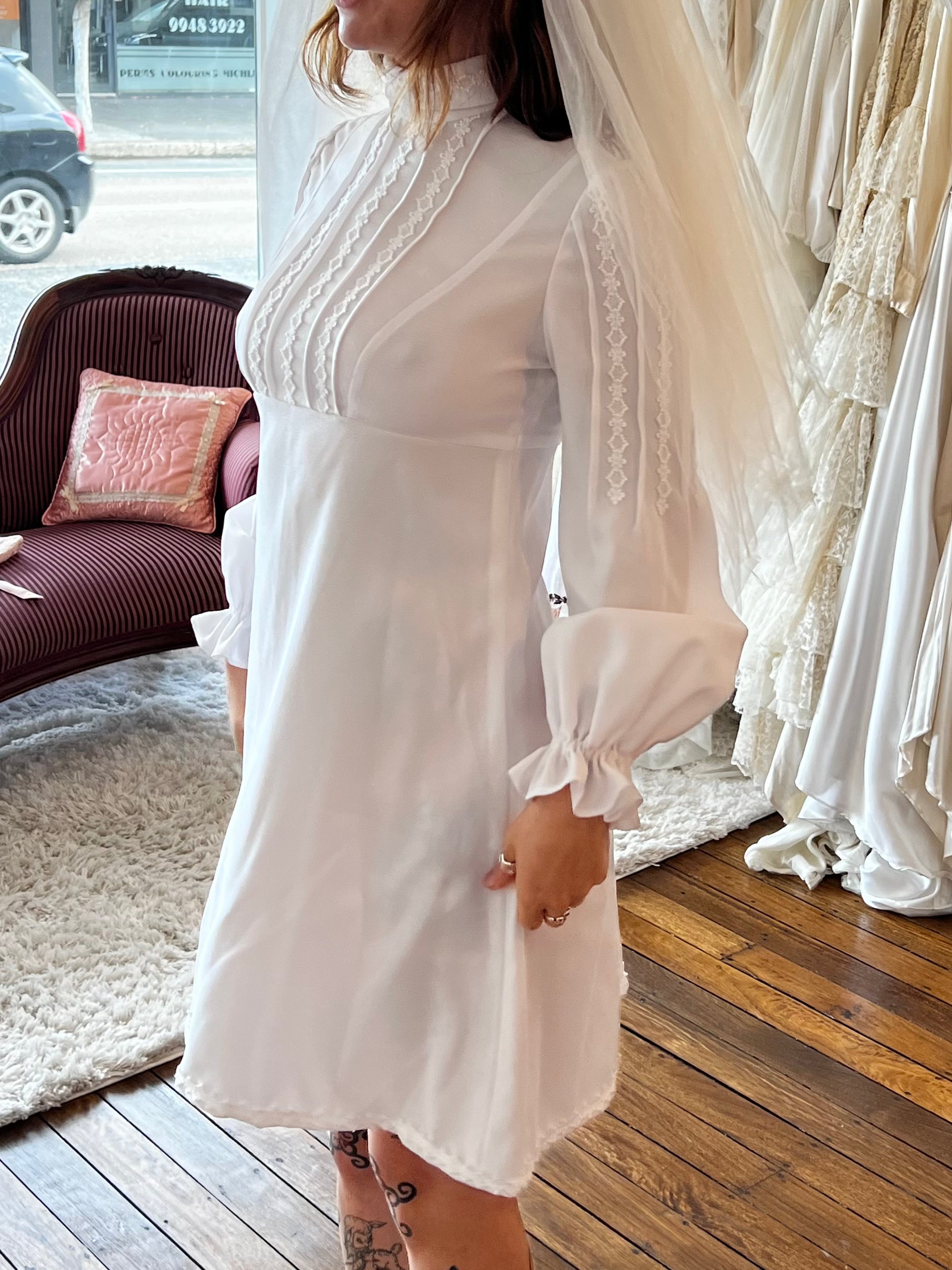 70s Lace Trim Bishop Sleeve Mini