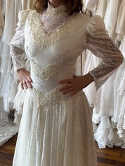 80s Susanne Kitson Layered Lace Mock-neckline Dress
