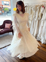 80s Susanne Kitson Layered Lace Mock-neckline Dress