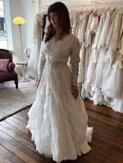 50s Flocked Silk Organza Empire Dress