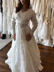 50s Flocked Silk Organza Empire Dress
