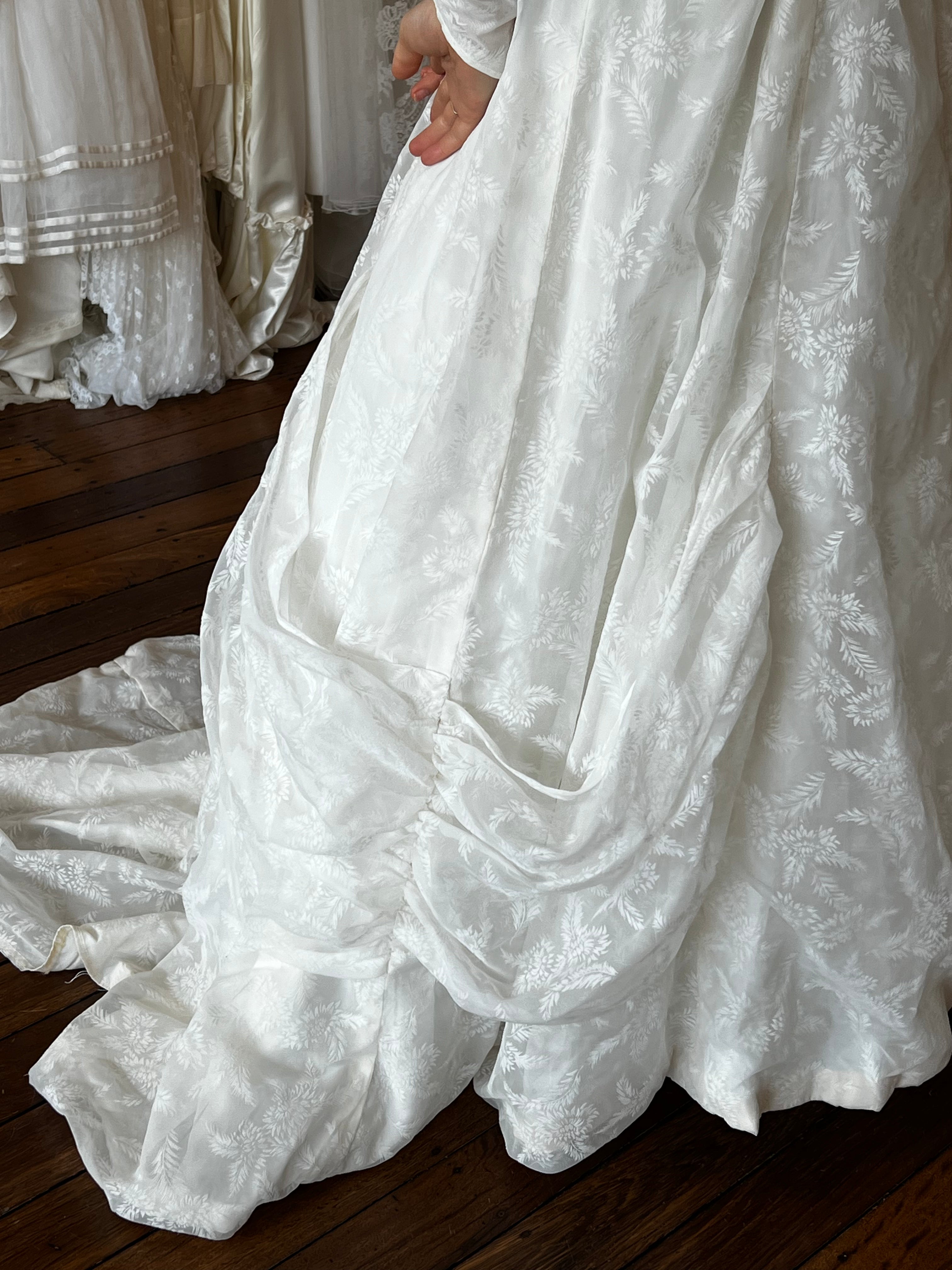 50s Flocked Silk Organza Empire Dress