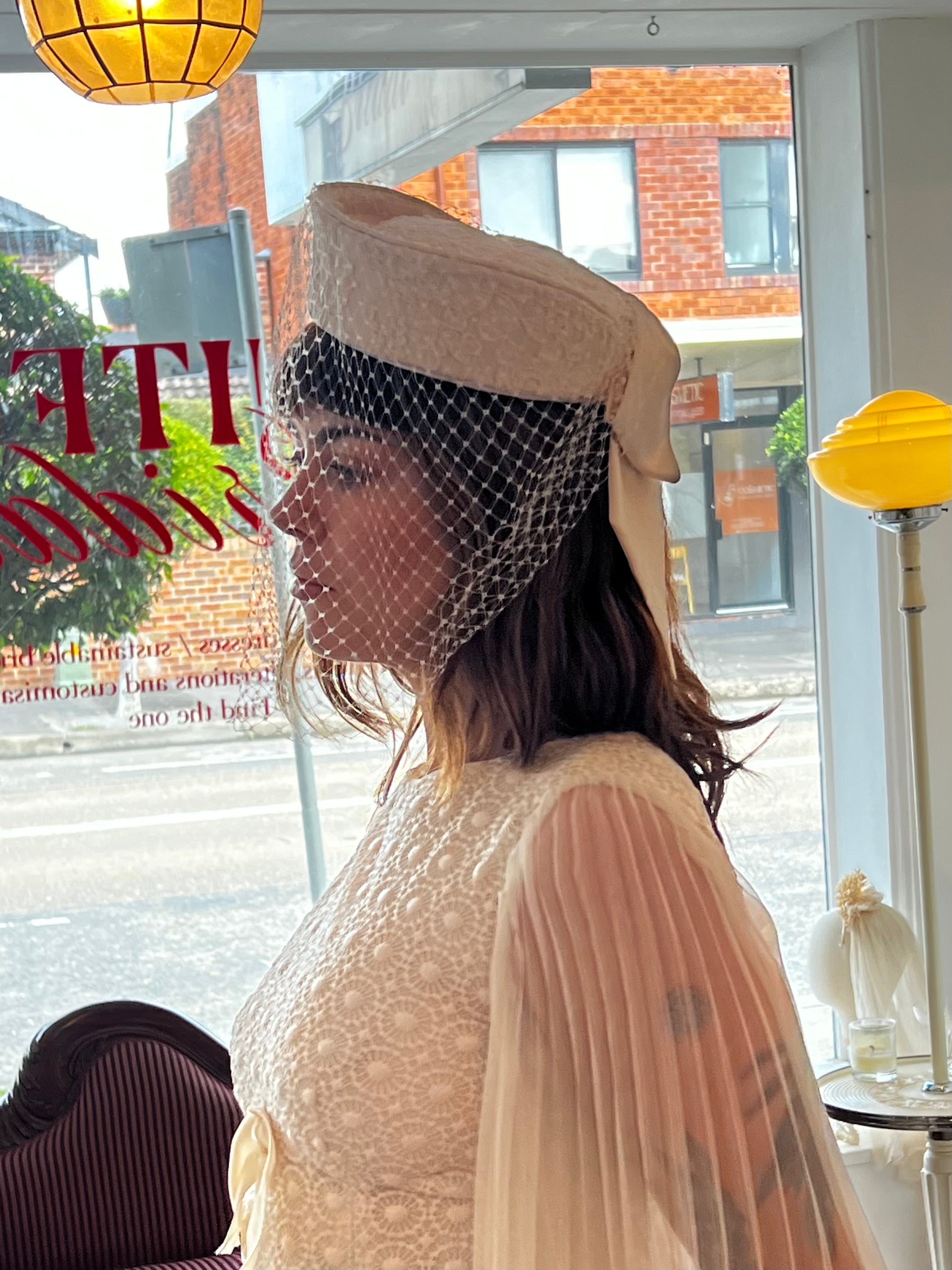 60s Lace Sailor Pillbox Birdcage Hat