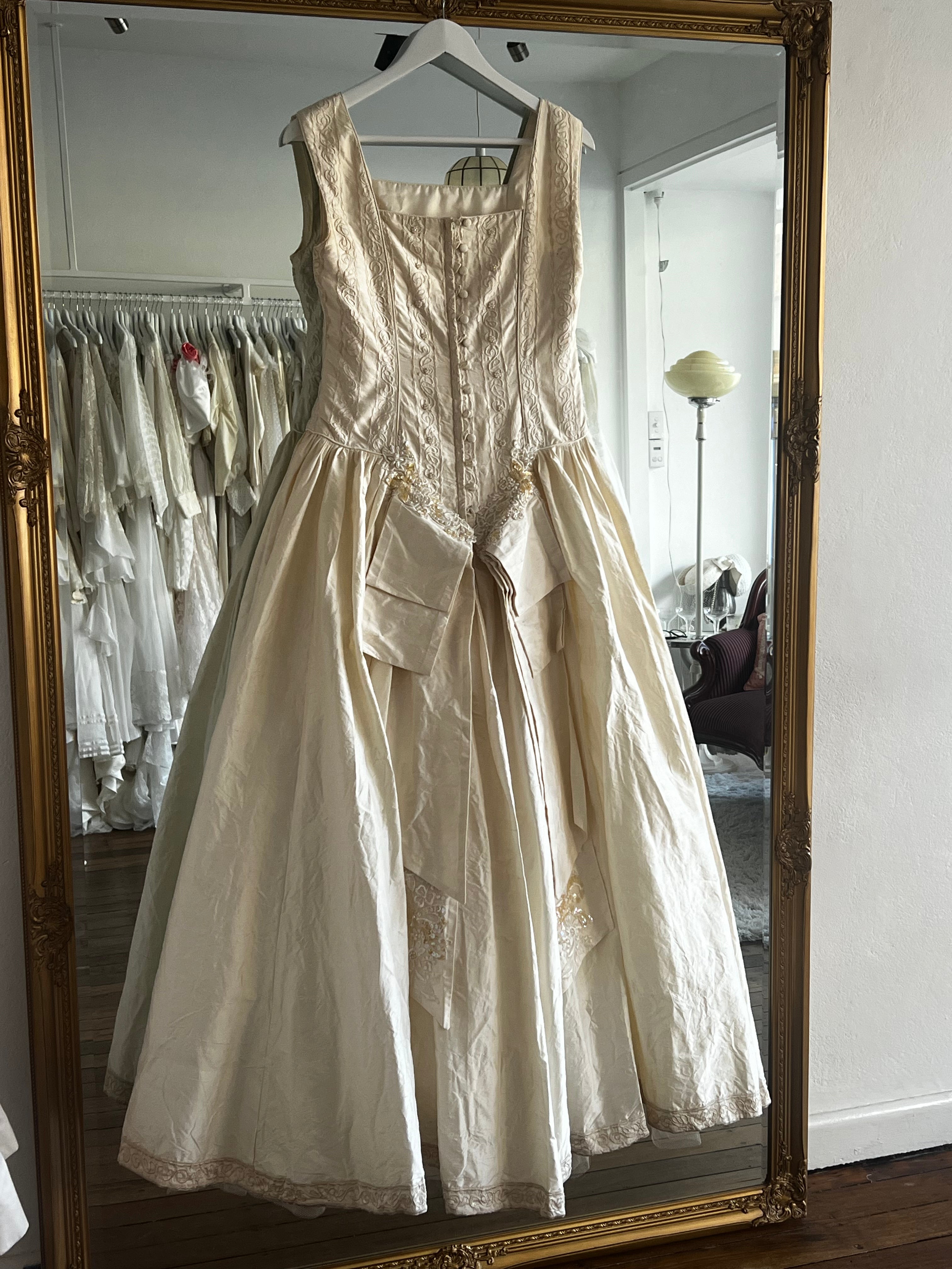 90s Raw Silk Embroidered Corset Dress