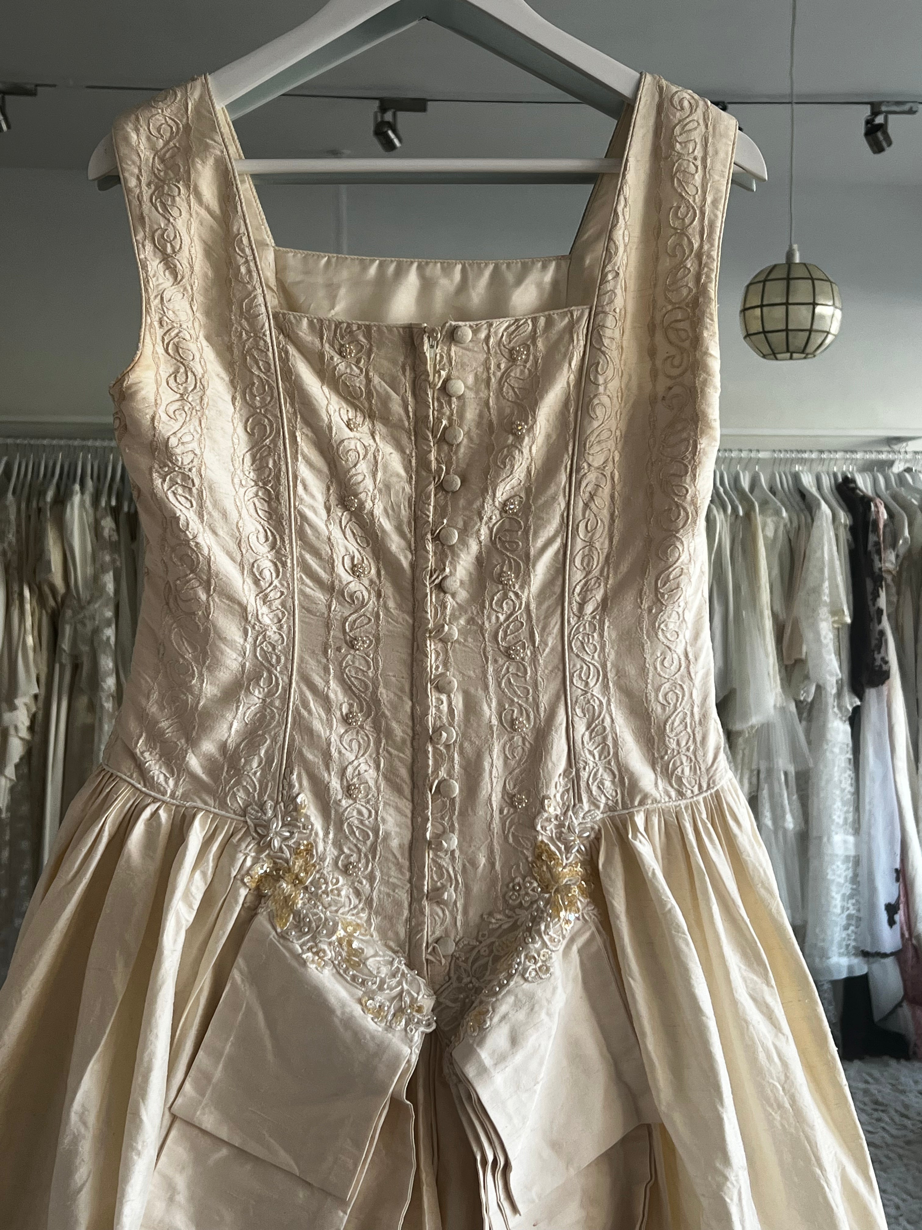 90s Raw Silk Embroidered Corset Dress
