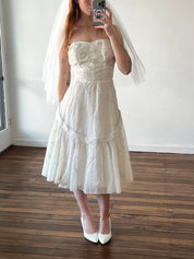 50s Embroidered Silver Blossom Mini