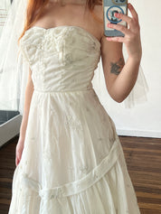 50s Embroidered Silver Blossom Mini