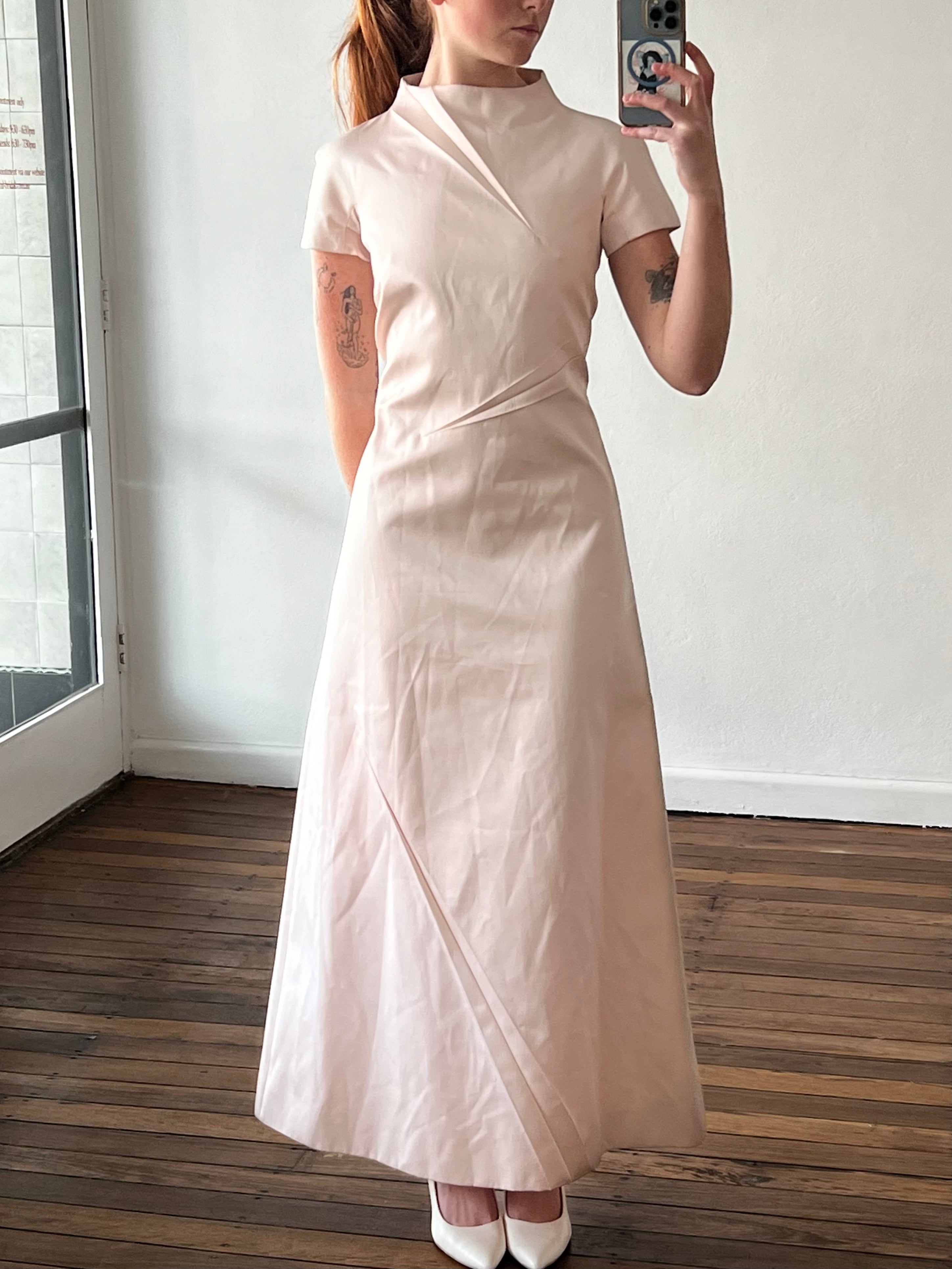 90s Lanvin Pale Pink Asymmetrical Pleat Shift Dress