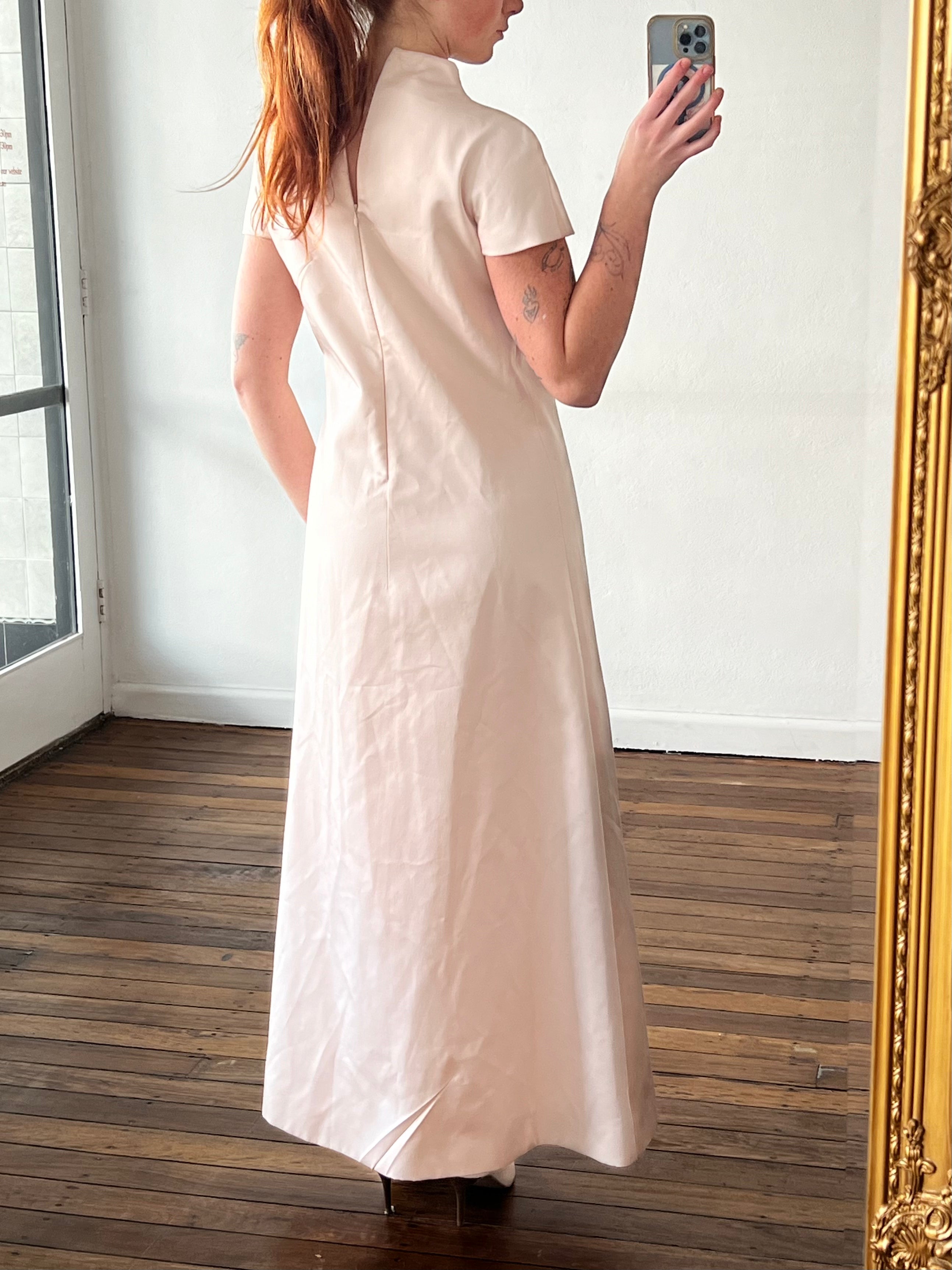 90s Lanvin Pale Pink Asymmetrical Pleat Shift Dress