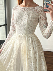 60s Alençon Lace Tulle Ruffle Trim Dress