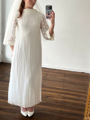 60s Chiffon and Guipure Lace Sleeve Shift Dress