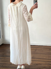 60s Chiffon and Guipure Lace Sleeve Shift Dress