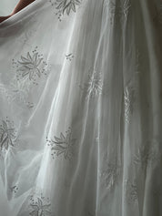 70s Frank Stuart Bateau Silver Floral Embroidery Dress