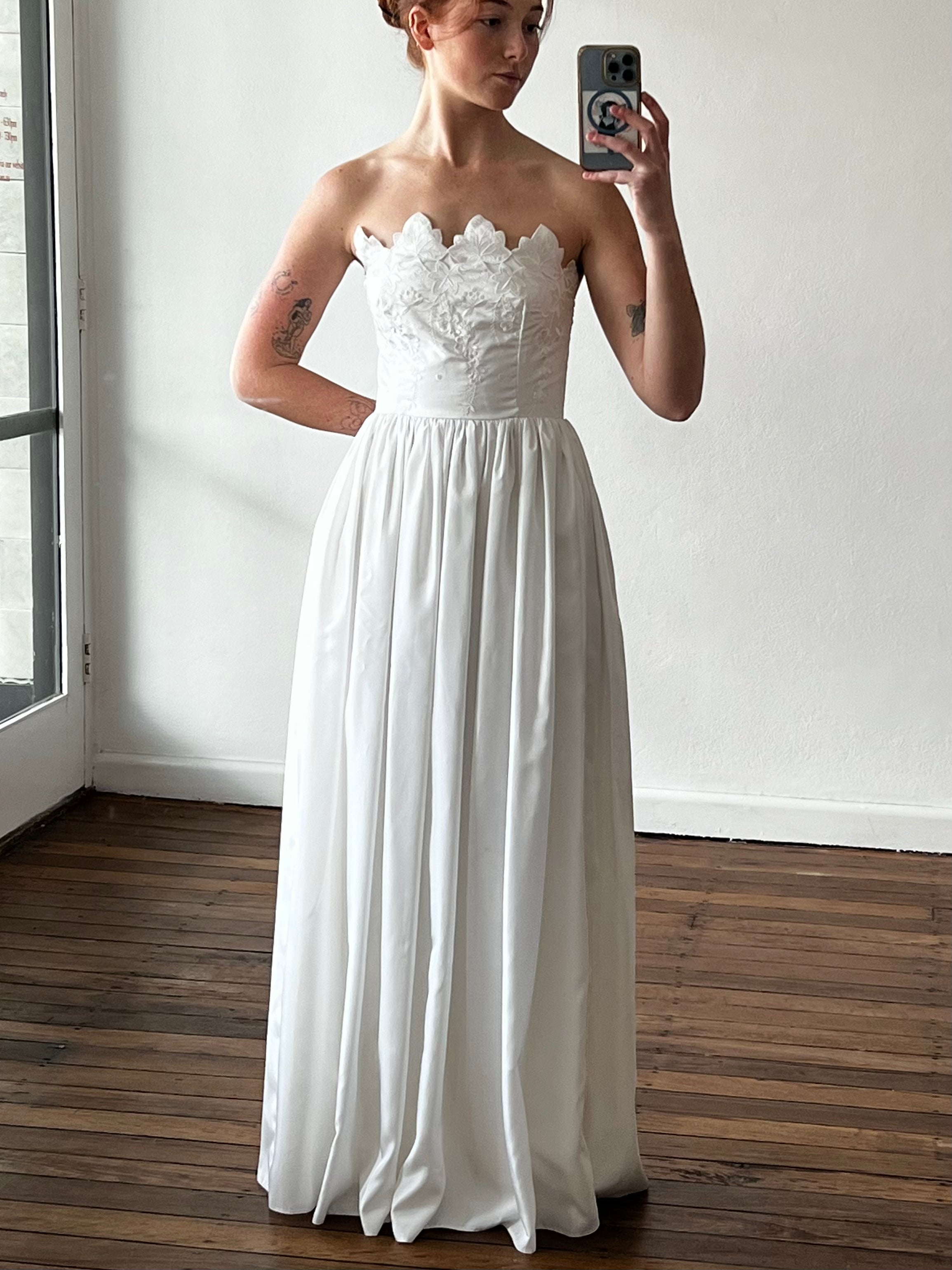 50s Strapless Floral Cut-out Bodice Taffeta Dress