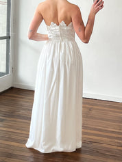 50s Strapless Floral Cut-out Bodice Taffeta Dress
