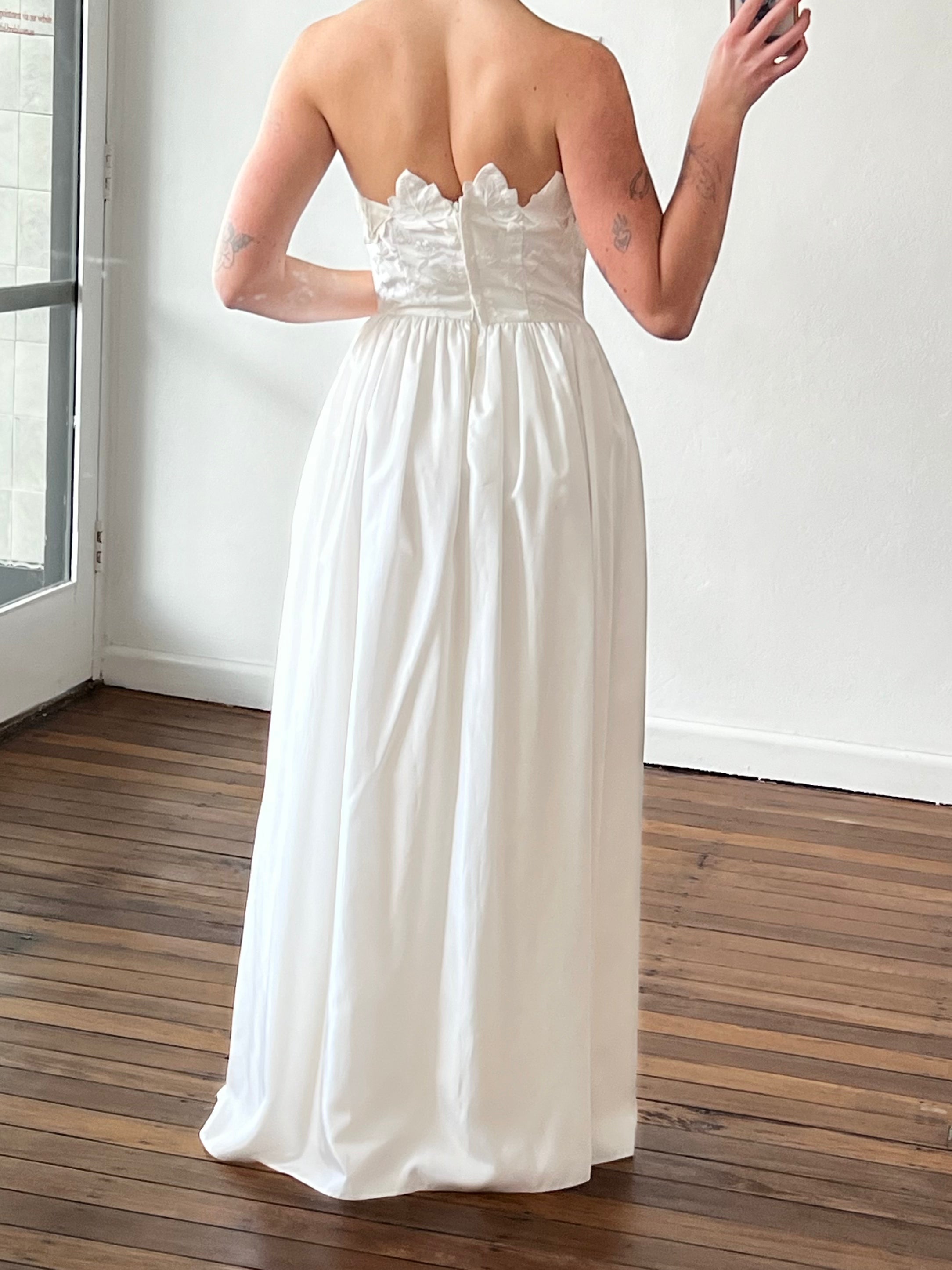 50s Strapless Floral Cut-out Bodice Taffeta Dress