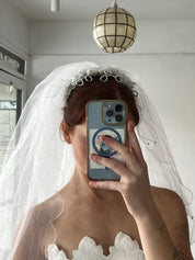 50s Pearl Detail Scalloped Trim Fingertip Veil with Blusher