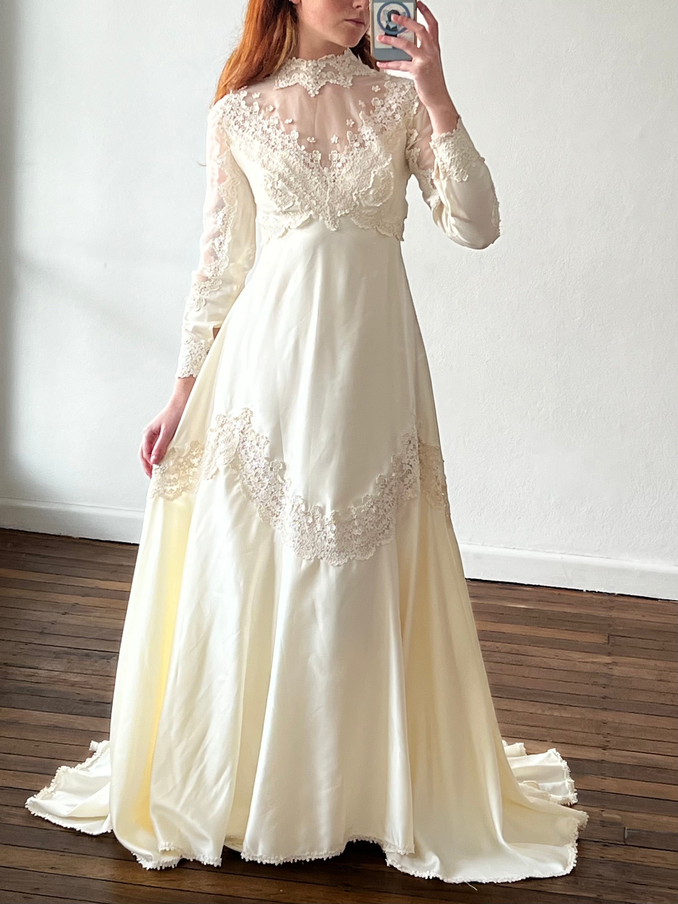 70s William Cahill Silk and Venetian Lace Dress