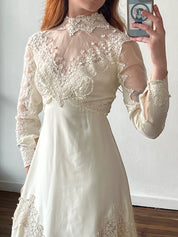 70s William Cahill Silk and Venetian Lace Dress
