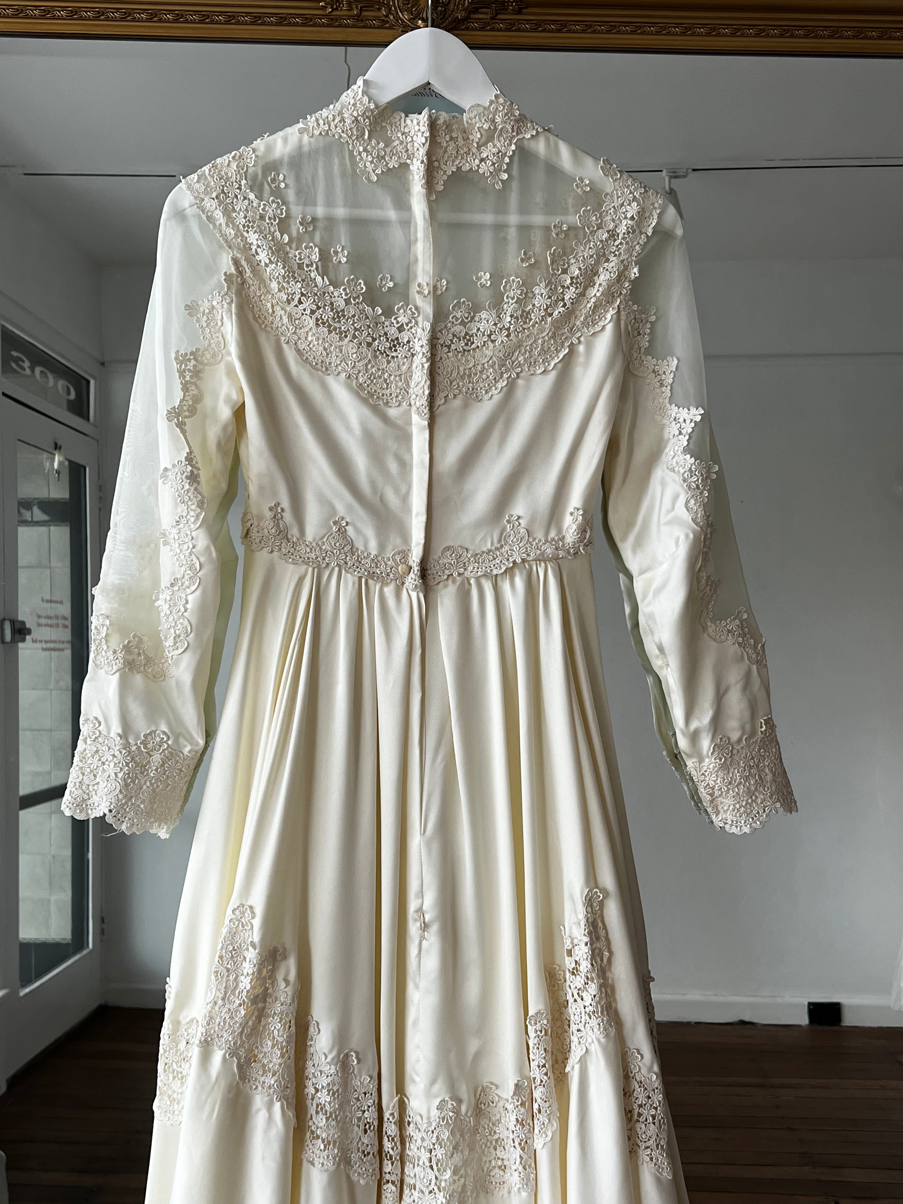 70s William Cahill Silk and Venetian Lace Dress
