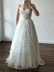 50s Strapless Tiered Tulle Polonaise dress