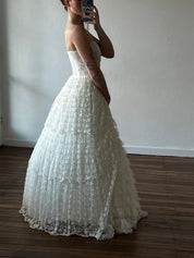 50s Strapless Tiered Tulle Polonaise dress