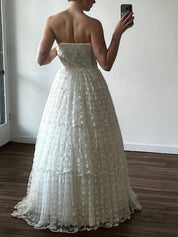 50s Strapless Tiered Tulle Polonaise dress