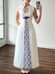 70s Lace Violet Detail Keyhole Dress