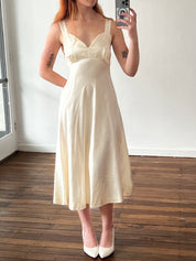 30s Silk Satin Sweetheart Midi Slip