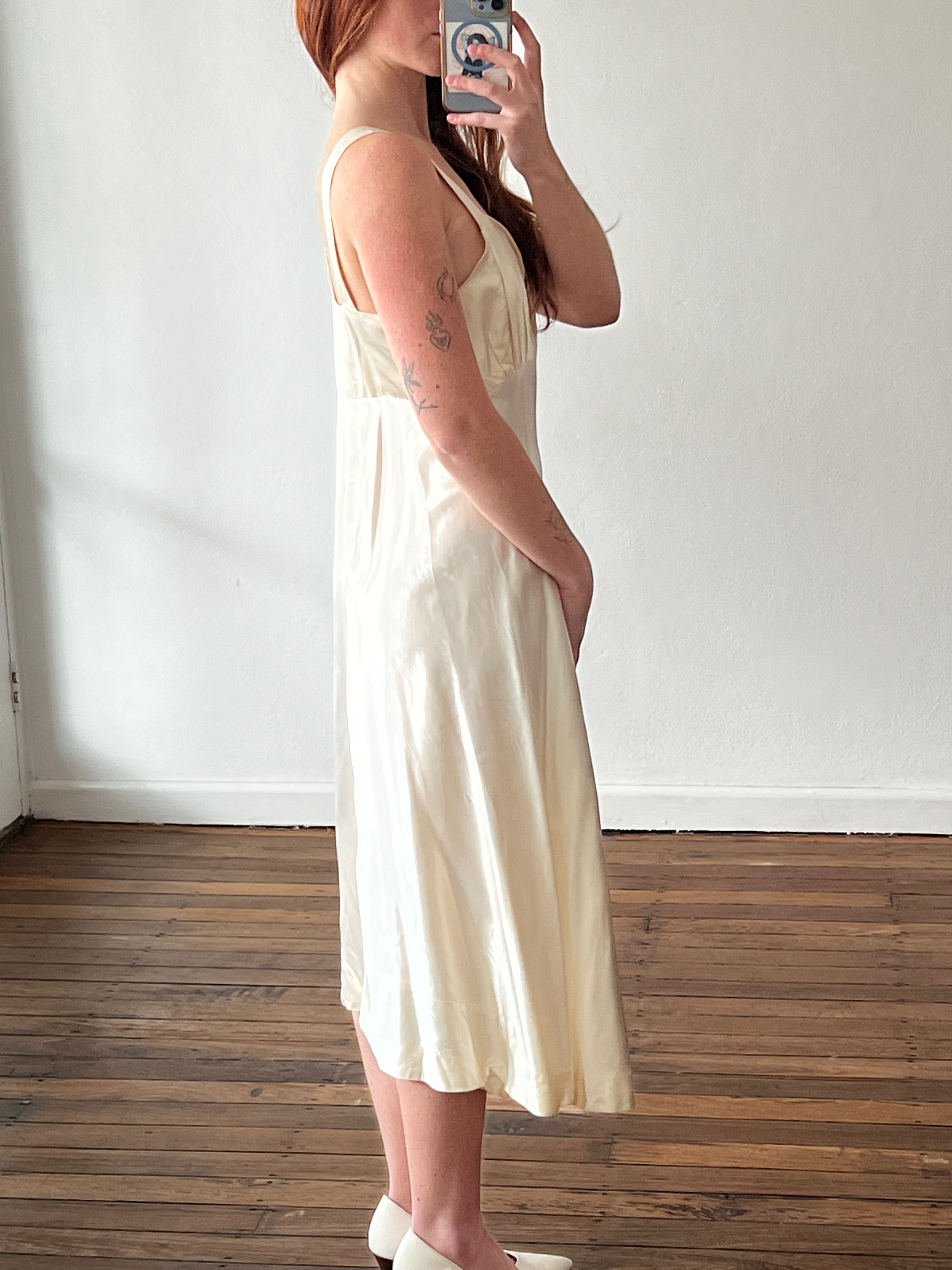 30s Silk Satin Sweetheart Midi Slip