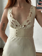 40s Silk Floral Cut-out Neckline Dress