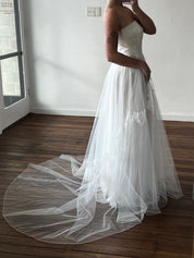 50s Strapless Lace Detail Tulle Dress