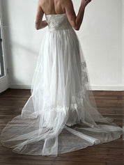 50s Strapless Lace Detail Tulle Dress