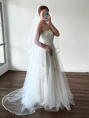 60s Lace Trim Cathedral Veil with Blusher