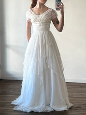 1941 Tambour Silk Tulle and Lace Dress