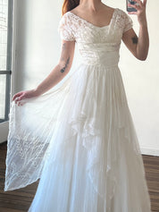 1941 Tambour Silk Tulle and Lace Dress