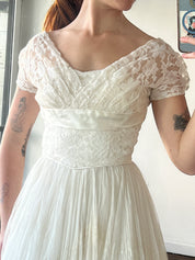 1941 Tambour Silk Tulle and Lace Dress