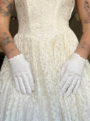 50s Short Guipure Lace and Pearl Detail Gloves